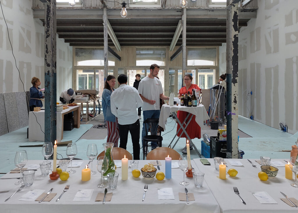 Dinner in the new office of SLA during construction.