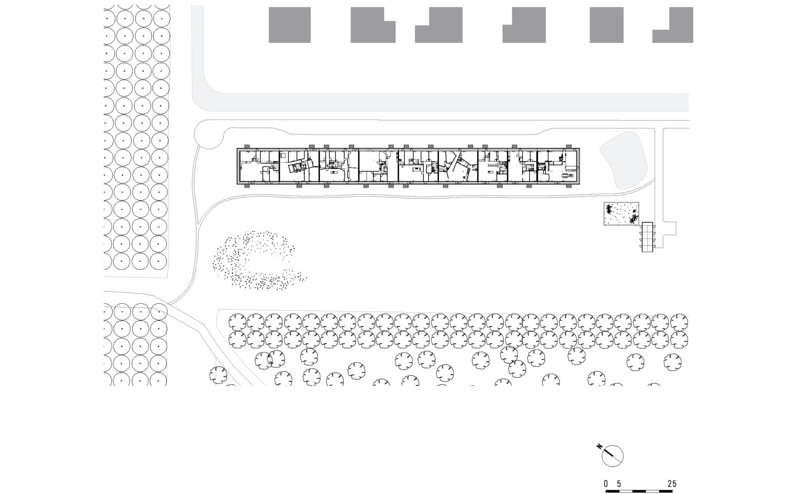 map of the 100-metre structure and its communal garden, co-living Oosterwold, Alemre