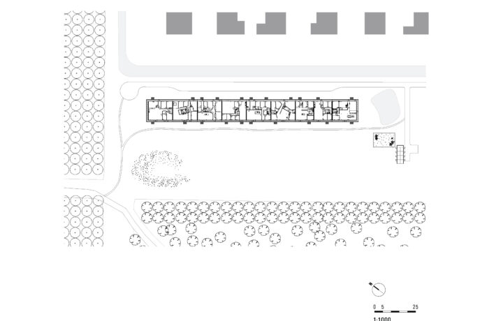 map of the 100-metre structure and its communal garden, co-living Oosterwold, Alemre
