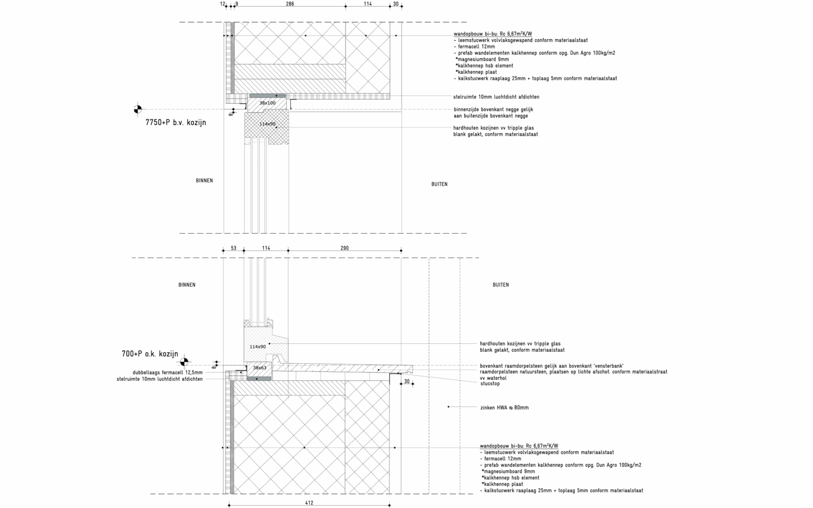 Details of window frame of biobased artist residence by bureau SLA