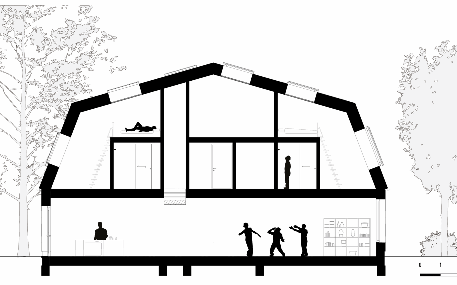 Cross-section of a biobased artist residency by bureau SLA