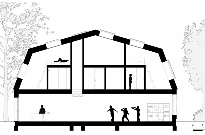 Cross-section of a biobased artist residency by bureau SLA
